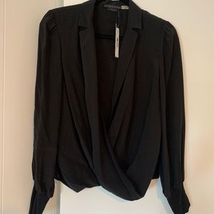 Alice + Olivia Black Silk Crossover Blouse